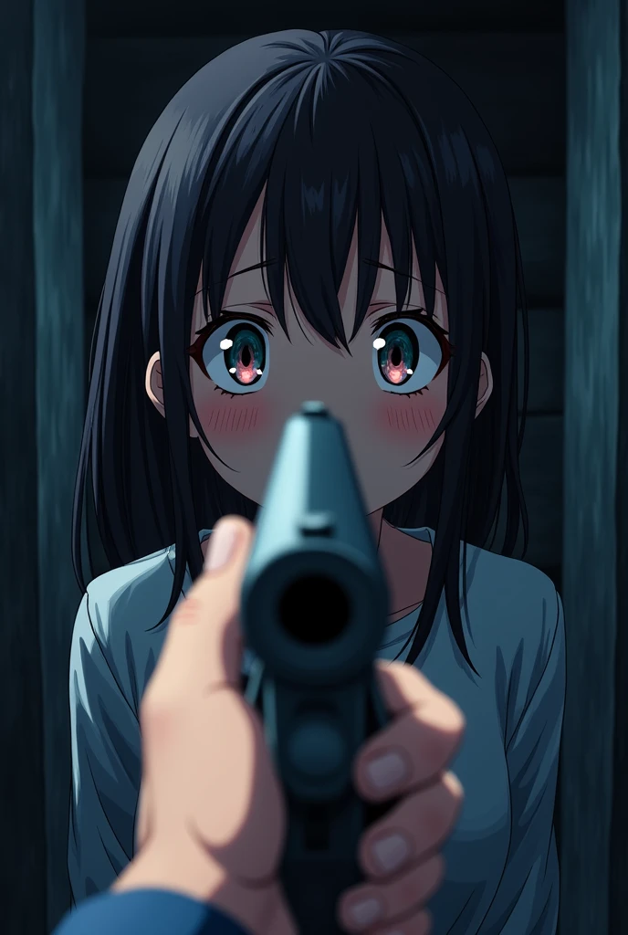 In the anime、I point a gun at the girl ,ass pov,First-person view