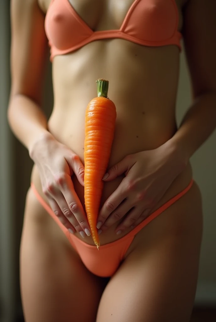 Create an image of a carrot stuck in a beautiful woman&#39;s vagina