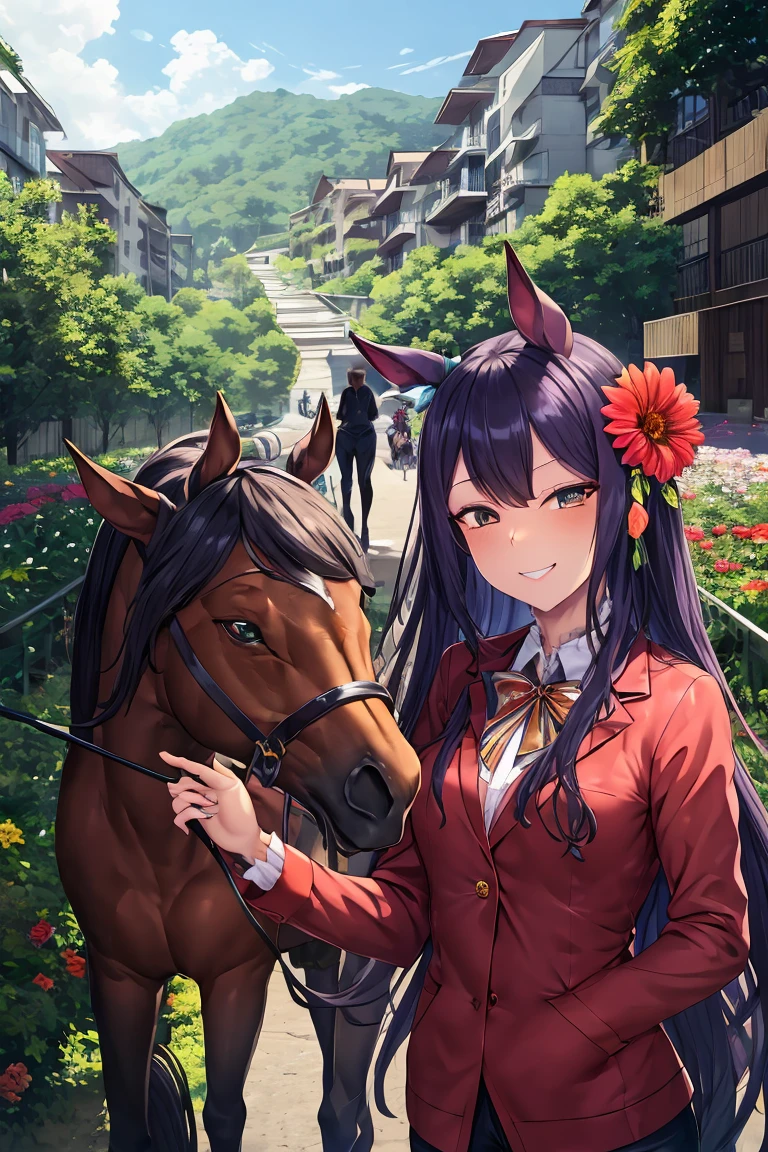 flowerの背景, corruption, Hollow Eyes, Half-closed eyes, Wicked Smile, No students, Crazy Smile, One person, Mejiro McQueen, Horse&#39;s ears, alone, Long Hair, flower, dress, tiara, white dress, gloves, Long sleeve, choker, Green Eyes, mascara, compensate, white gloves, black bow, black flower, Wavy Hair, bow, jewelry, View your viewers, White Background, clavicle, Puff sleeves, Silver Accessories, Upper Body, parted bangs, very Long Hair, blue dress, Frills, bangs, Mouth closed, Detailed eyes, Glowing Skin, Shiny skin