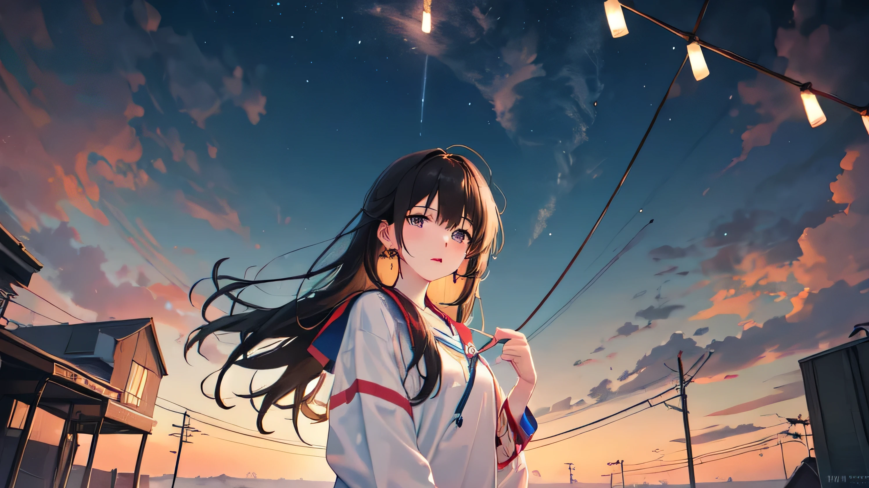 ((Highest quality)), ((masterpiece)), (detailed),Trailing line,Closing ceremony,,Lights out,Ceremony,Broken Heart,Childhood friend who broke up with her boyfriend,Before summer vacation,Long period until autumn
