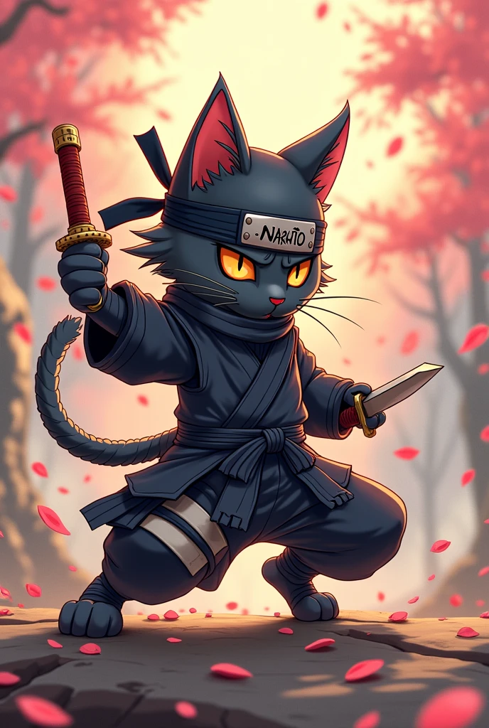 Naruto style animated ninja cat