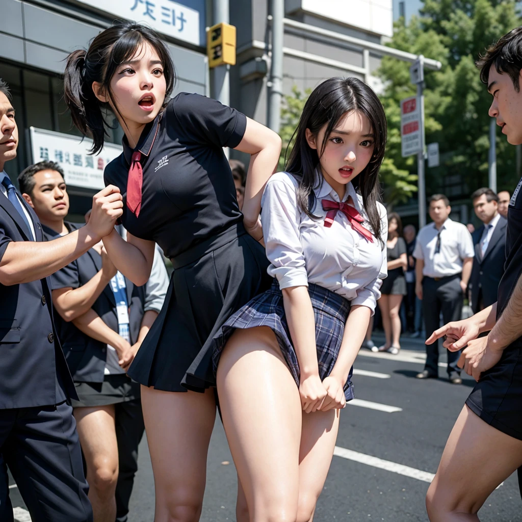 Beautiful and innocent high school girls and perverted men, Molested by perverted men lying in wait, A beautiful girl with a baby face like an idol, Exposed in underwear, She screams with her mouth open in shame at being seen molesting in public, Begging the audience for help, Being entangled by perverted men on the street, Beautiful black hair, Increased sensitivity, Beautiful Eyes, Ultra high definition, With her legs together, she loses her strength and leans on perverted men., Slender body, Japanese, Anatomically correct