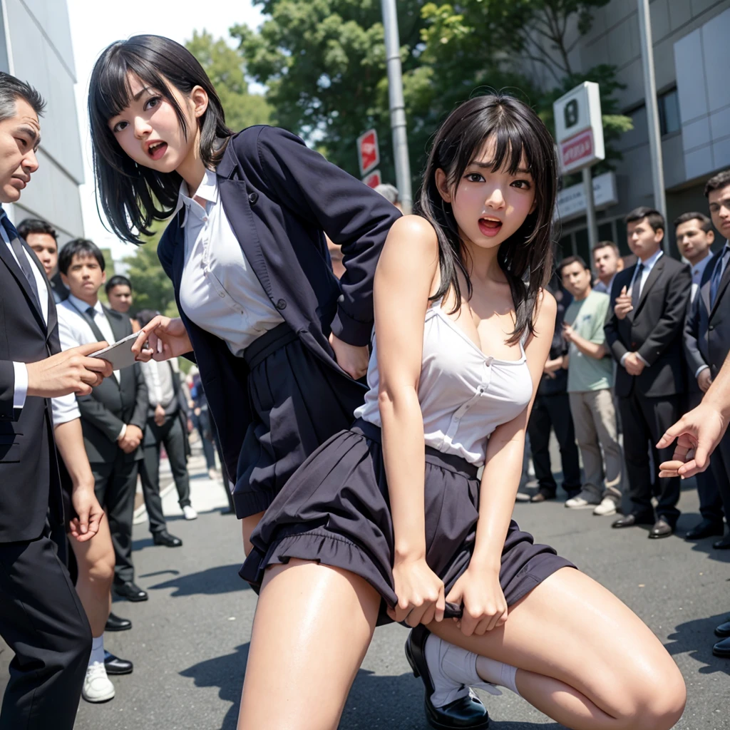 Beautiful and innocent high school girls and perverted men, Molested by perverted men lying in wait, A beautiful girl with a baby face like an idol, Exposed in underwear, She screams with her mouth open in shame at being seen molesting in public, Begging the audience for help, Being entangled by perverted men on the street, Beautiful black hair, Increased sensitivity, Beautiful Eyes, Ultra high definition, With her legs together, she loses her strength and leans on perverted men., Slender body, Japanese, Anatomically correct