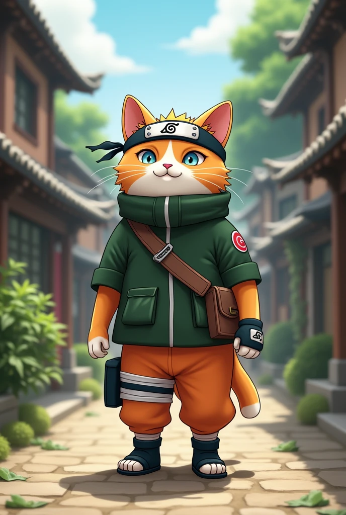 Naruto style semi realistic funny time village cat
