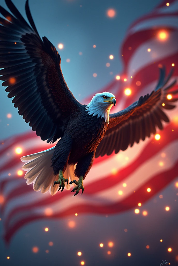 eagle with the US flag with led lights