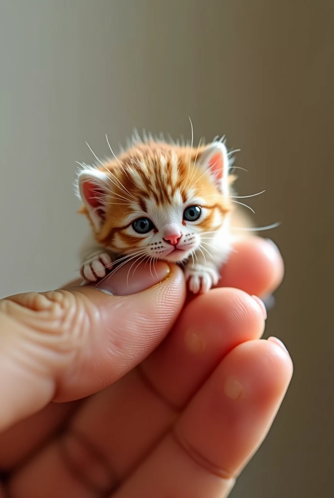 A miniature kitten lying on a finger with very high quality