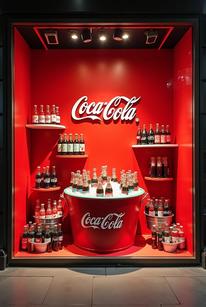 Create a Coca Cola store window with creative coolers like a bucket for example to put bottles in 