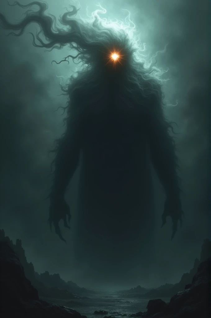 Faceless half-human smoke monster with an angry eye on its face