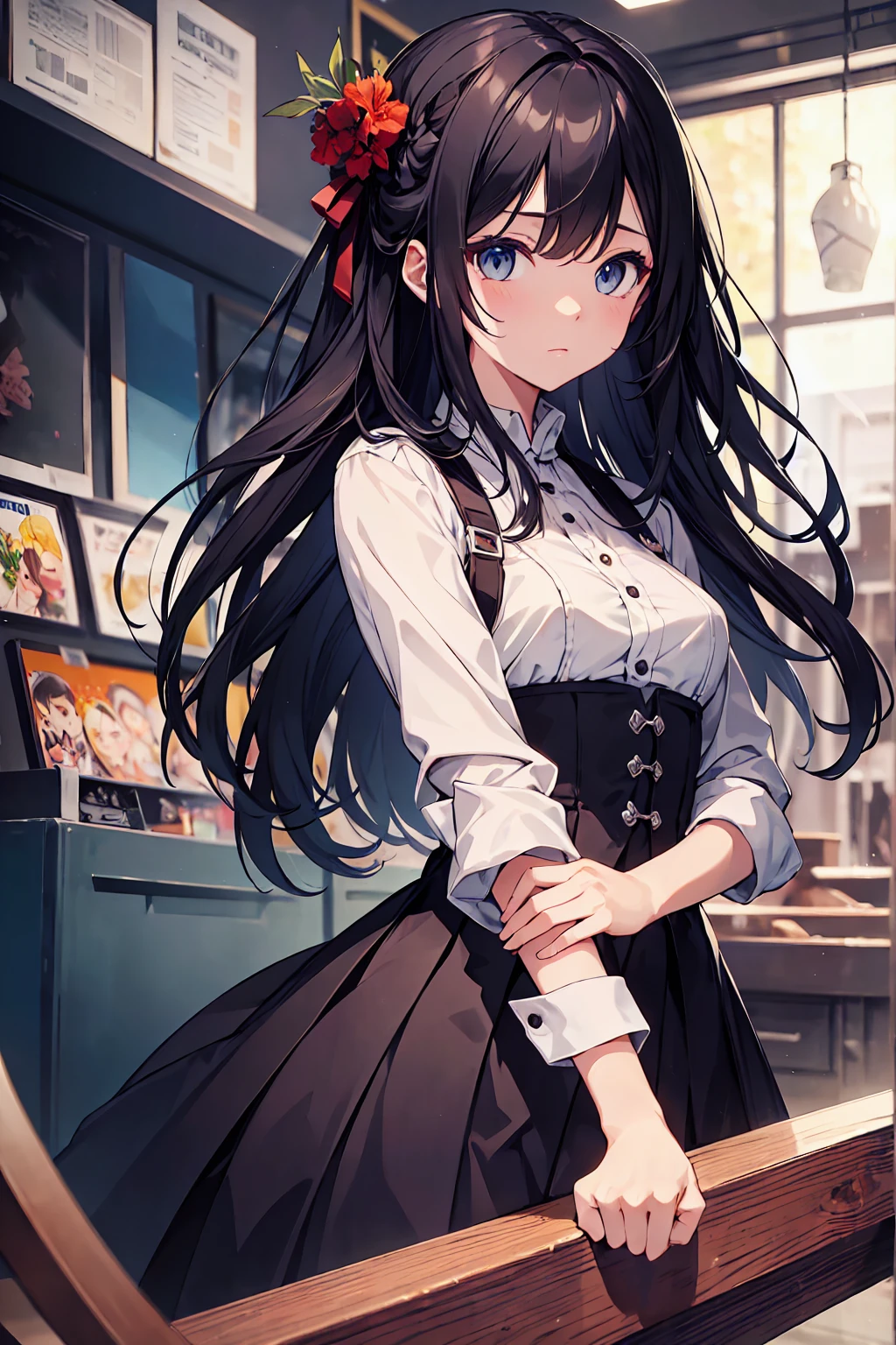 Super high quality by the art god, Very detailed, High resolution, Gwei&#39;s Style, Anime Moe Art Style, best anime 8k konachan wallpaper, pixiv Contest Winner, Perfect ???????,break,(Sitting on the bedの絵を描いてください。 ),break, Surreal school girl, (alone,,child,:1.3),Complete limbs, Full Finger,Middle school students, The charm of androgyny, (Very short hair), Messy Hair, Flat Chest, Small Ass, between legs, Small eyes,Beautiful and exquisite black eyes, Well-proportioned iris and pupil,  High resolutionの詳細な髪, school uniform, skirt, sexy, Sitting on the bed, break,Very detailed肌, Best lighting by famous artists, 8k,Cute illustrations.Her captivating grey-blue eyes shine like stars
