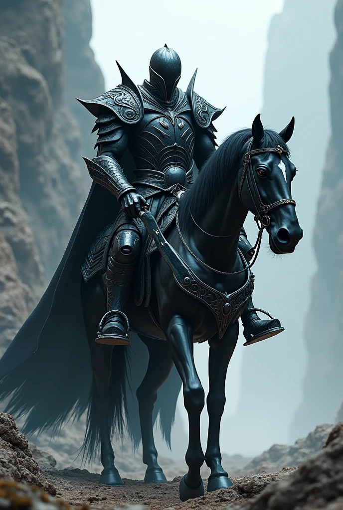 Black horse and obsidian armor with an obsidian sword