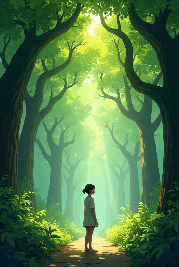Contemplating the trees and their green foliage
