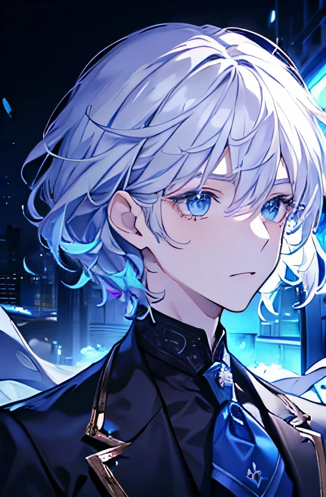 sf Vtuber Future juvenile male Silver Hair Formal ID Photo blue eyes Sparkling eyes