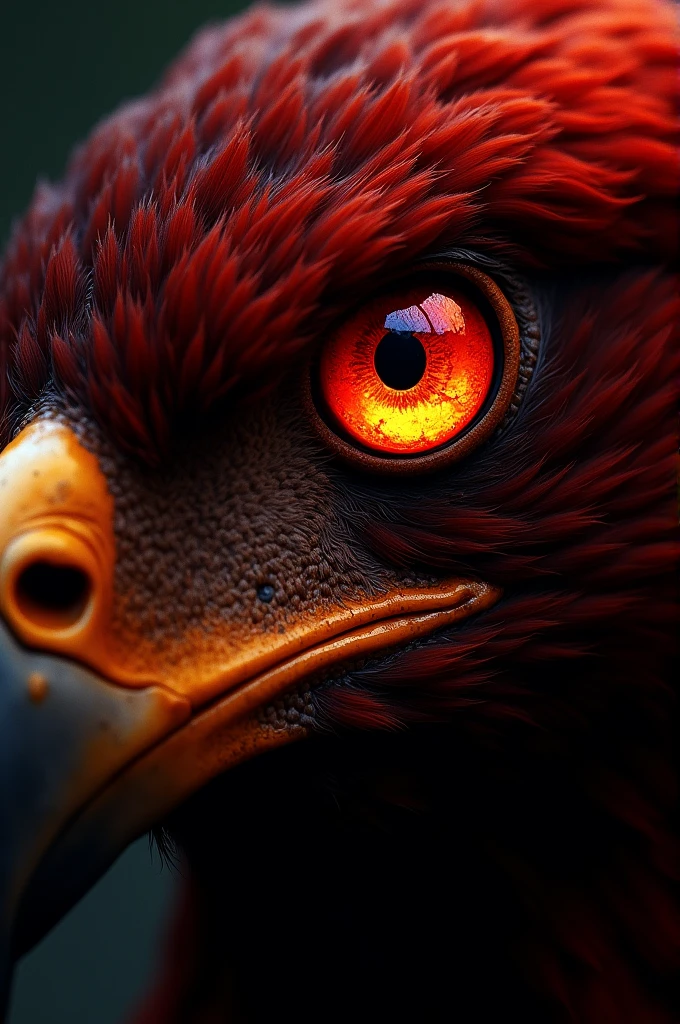 Red flaming eye of a red eagle focus on the eye