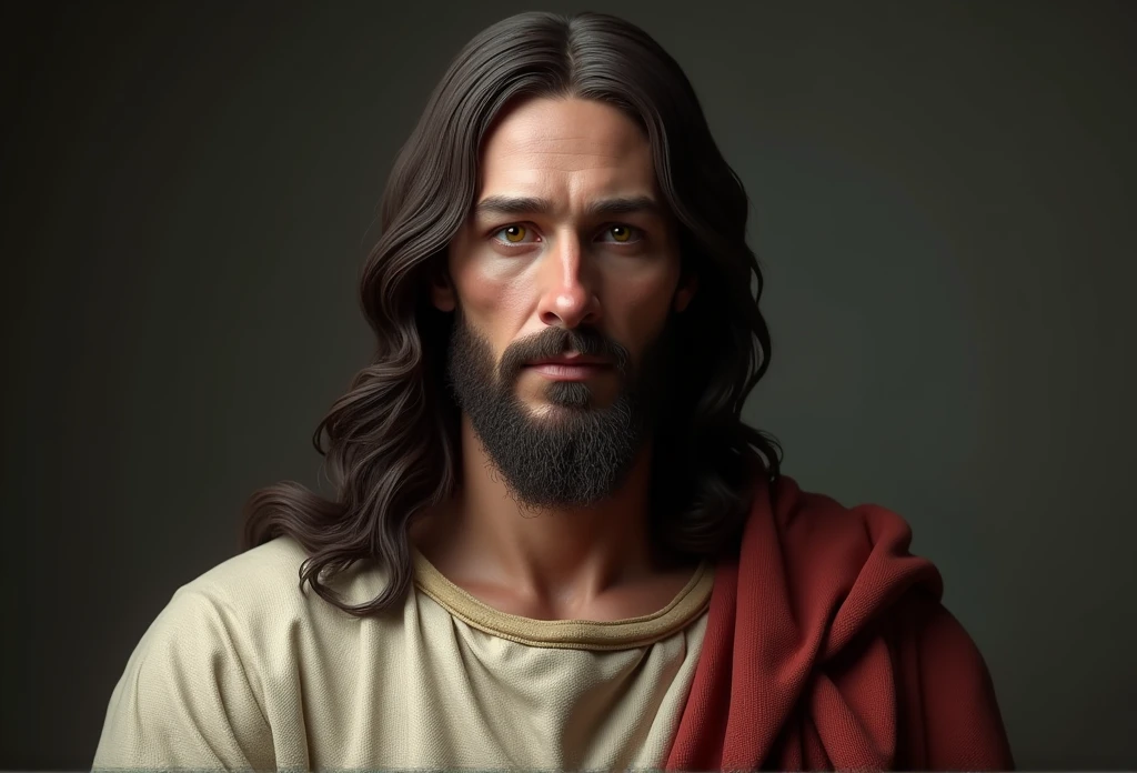 Ultra realistic Jesus looking forward showing half body