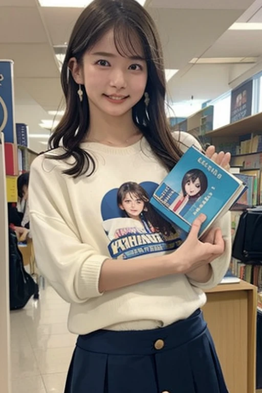 Wear a super mini skirt、20-year-old female college student、In the university hallway, with a pile of books in both hands