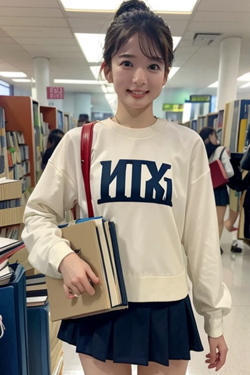 Indonesian girl 17-year-old  Hairstyle Casual, wearing crewneck dress at high School class
