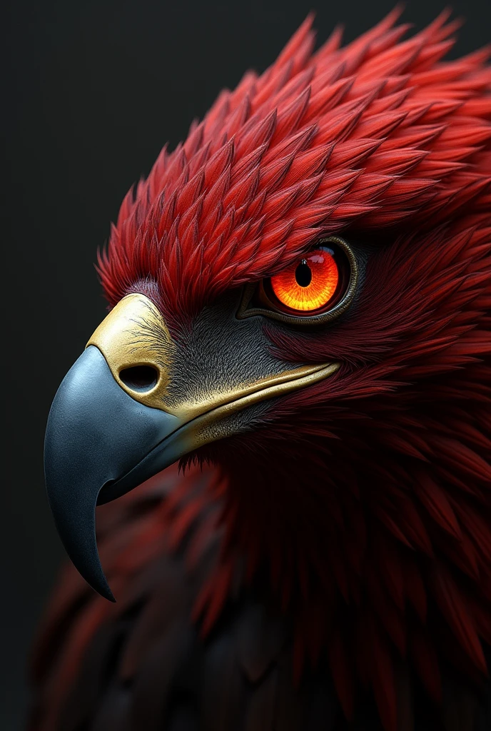 Red flaming eye of a red eagle focus on the eye