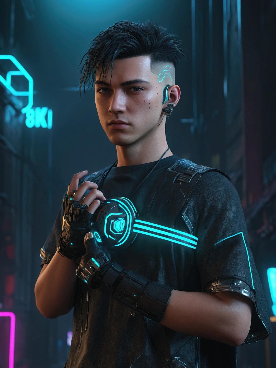 Change background, cyberpunk, handsome boy, realistic face, 8k, ultra realistic