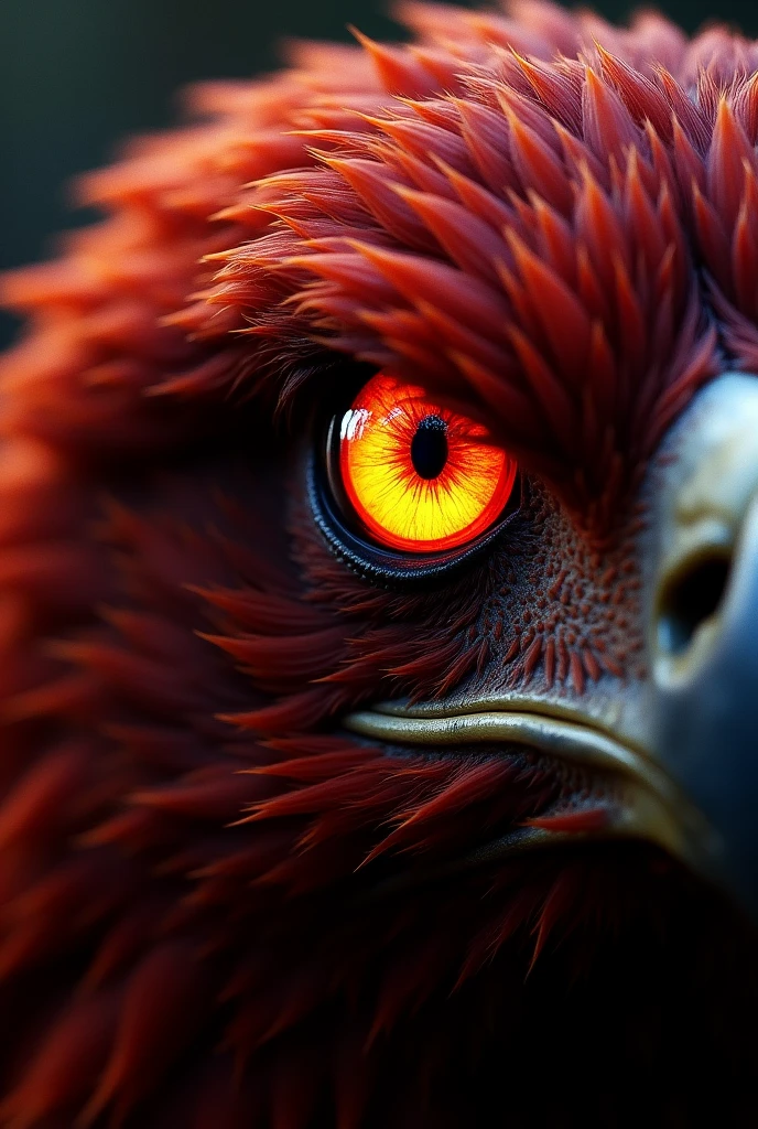 Red flaming eye of a red eagle focus on the eye
