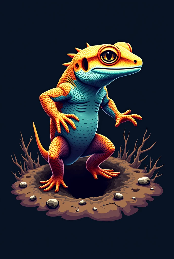 A company logo that is a tropical gecko for use on corporate uniforms must be seen in a superior way as if it were walking underground.