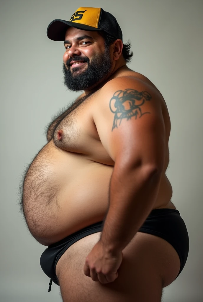 chubby fat mexican with facial hair wearing a trucker hat sexy shot upclose of his butt wearing a thong