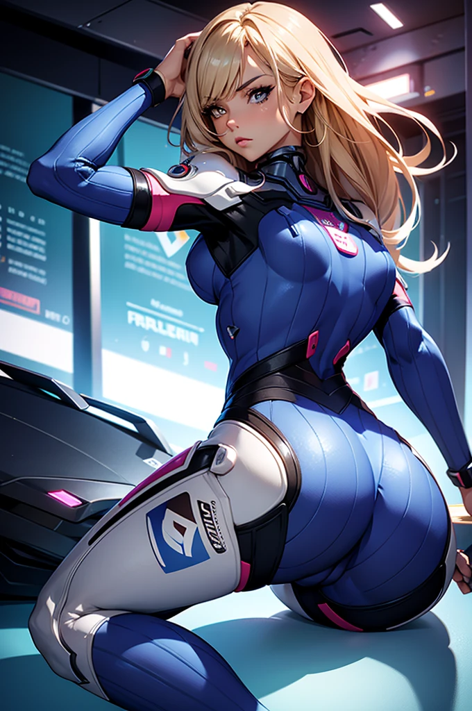 A beautiful girl in a tight bodysuit, sensual posing, detailed facial features, large thighs, big butt, photorealistic, highly detailed, 8k, cinematic lighting, concept art style