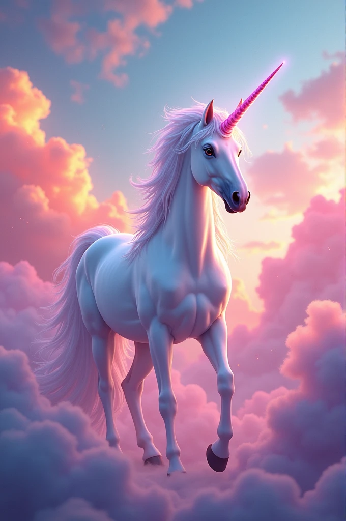 Unicorn with rainbow and colorful clouds 