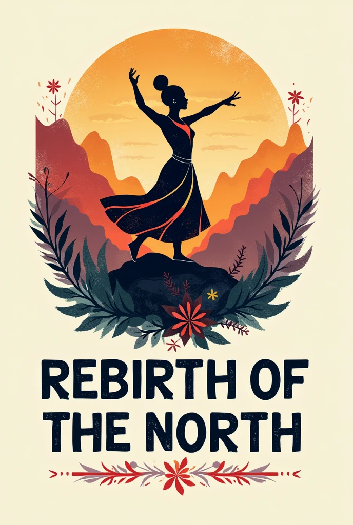 Make a logo (for clothing, stamps and decoration) about a folkloric ballet called Rebirth of the North, with different colors and that is related to the Cueca and Chile