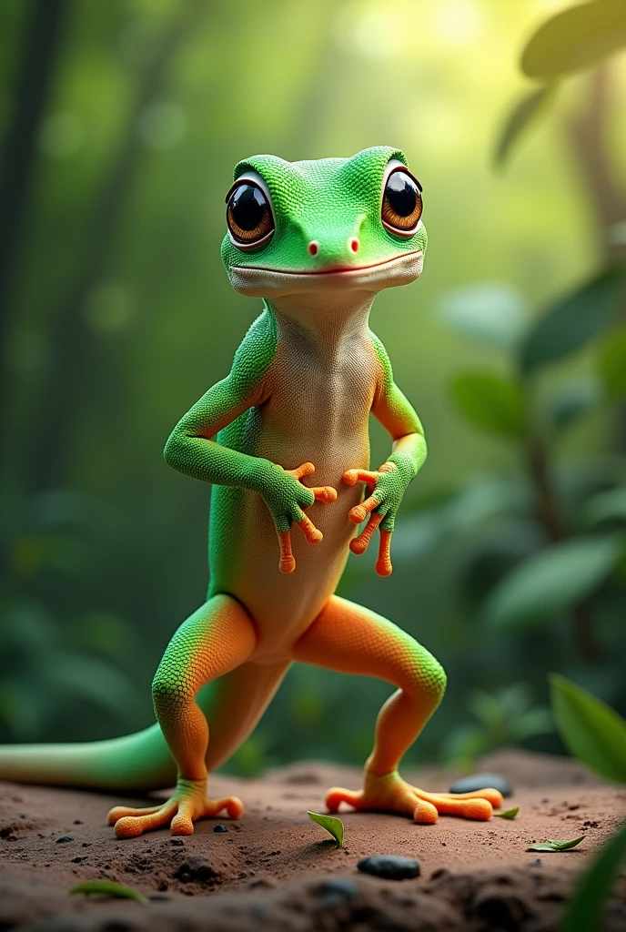 A company logo that is a tropical gecko for use on corporate uniforms should be seen in a superior way as if it were walking on the ground with all four legs facing backwards with its head facing north.