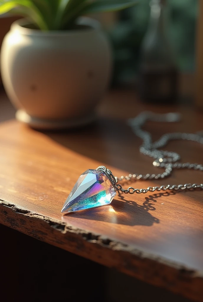 Crystal necklace on a desk