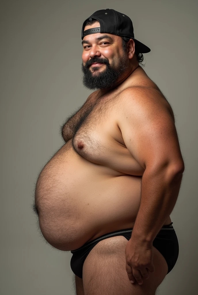 Chubby fat mexican with facial hair wearing a trucker hat sexy shot upclose of his butt wearing a thong