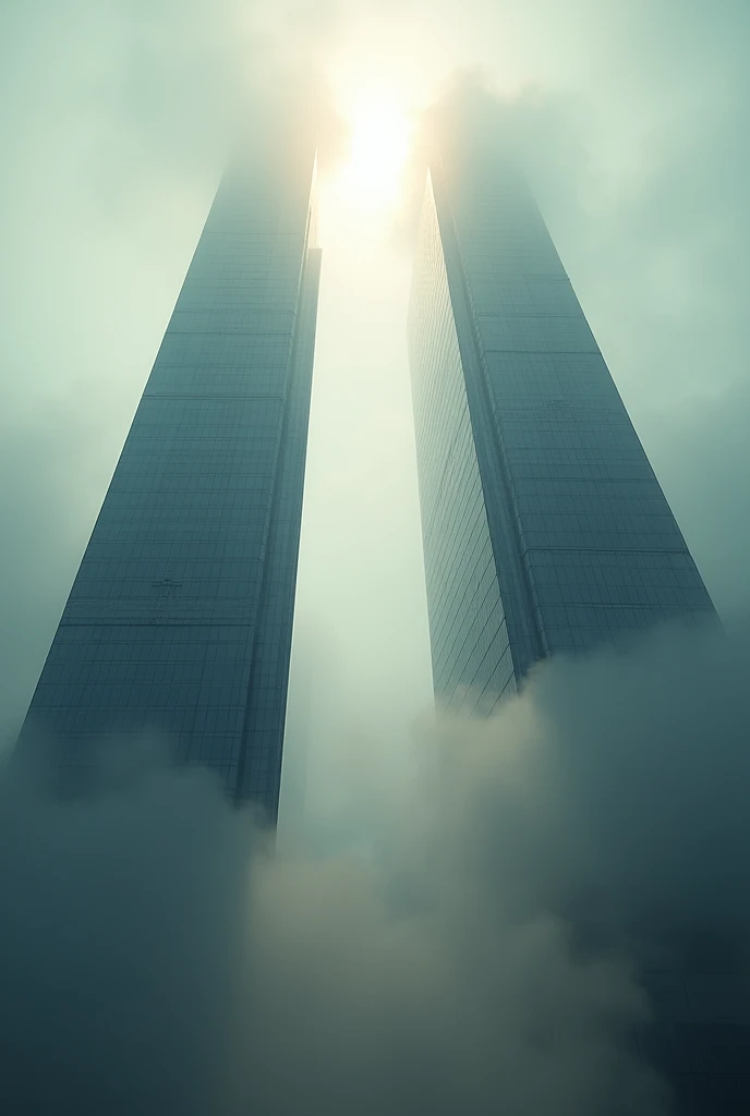 RAW photo, best quality, cinematic film still, From a fog engulfing a city, glistening skyscrapers reach towards the sun. They rise above the fog, reflecting the morning sun, (masterpiece, best quality, Professional, perfect composition, very aesthetic, absurdres, ultra-detailed, intricate details:1.3)