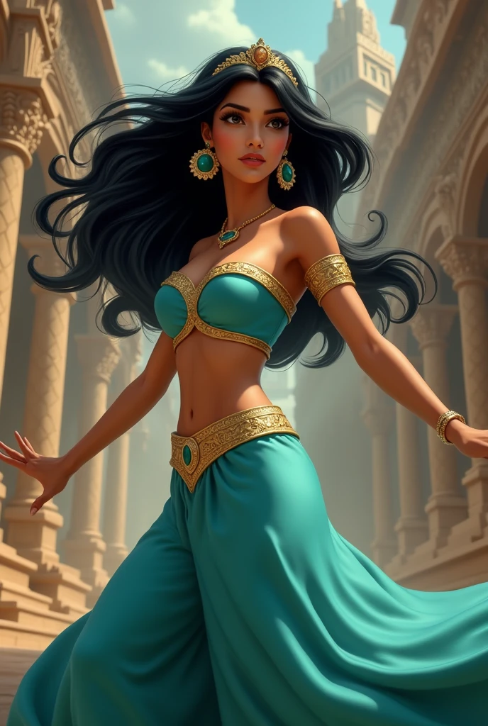 Stunning Princess Jasmine, photo in 8k, in action, cinematic.