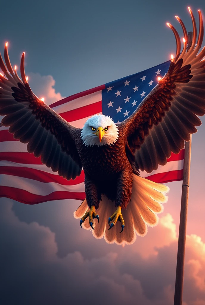 eagle with the US flag with led lights