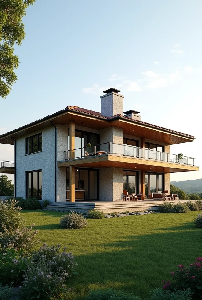 Modern 2 story country house with large balcony with plans