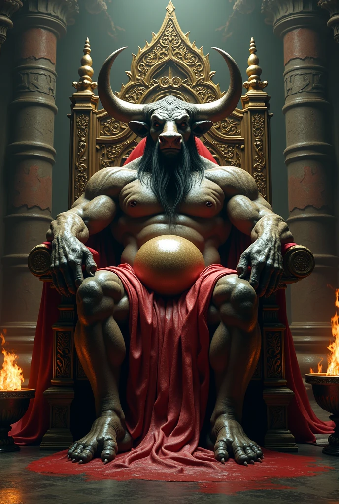 a bull man sitting on his throne with a big penis