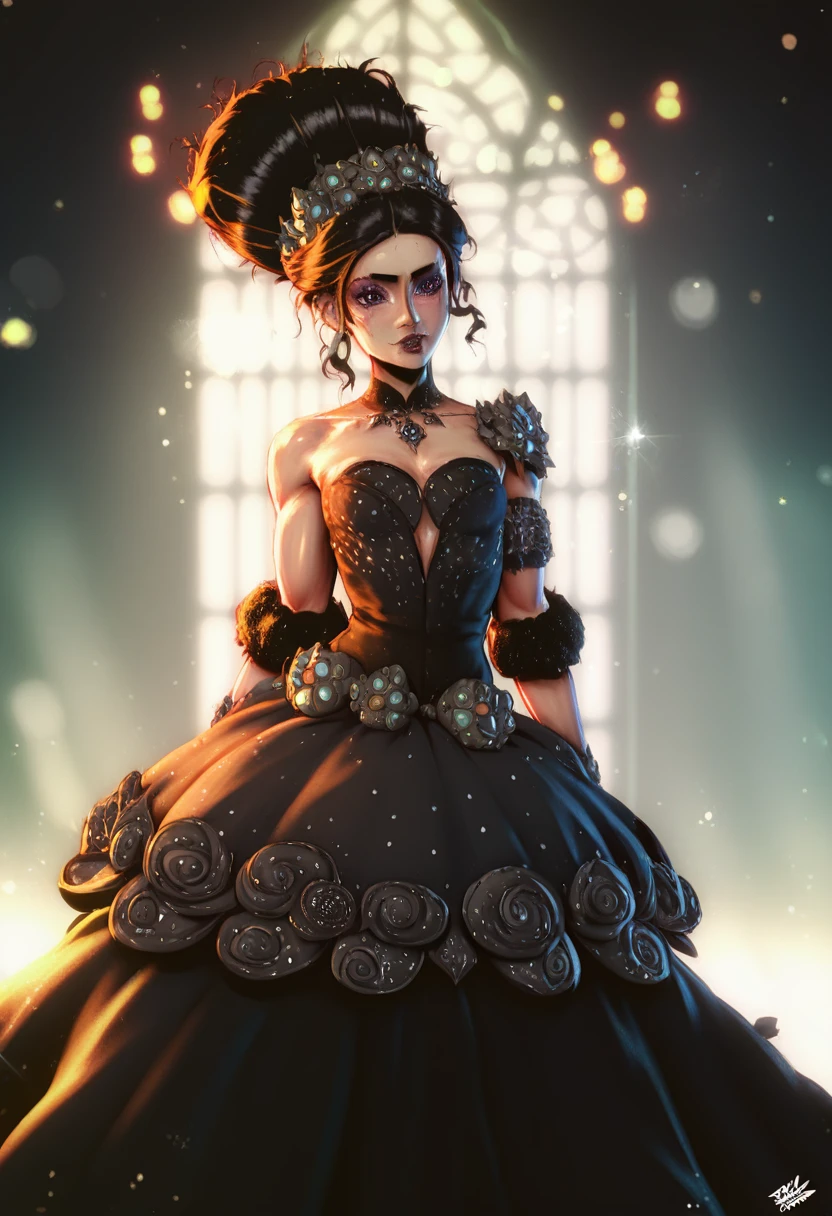 (sharp focus:1.2), 1girl, wearing (little black tdress:1.2) at a (gala:1.2), (moody lighting:1.2), depth of field, bokeh, 4K, HDR. by (Alphonse Mucha:1.1).