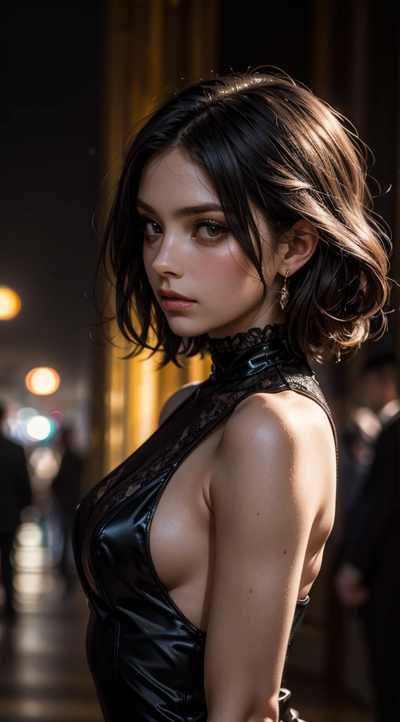 (sharp focus:1.2), 1girl, wearing (little black tdress:1.2) at a (gala:1.2), (moody lighting:1.2), depth of field, bokeh, 4K, HDR. by (Alphonse Mucha:1.1).