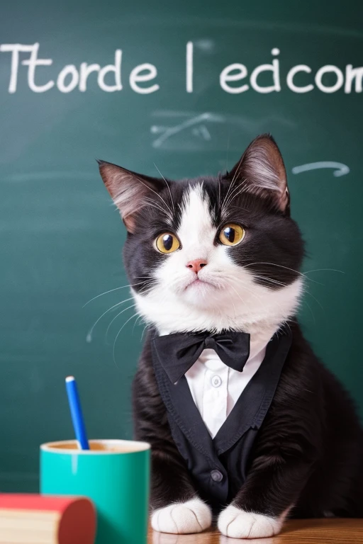 Use animal cat to create the theme of school teacher profession. Chalkboard background adorable high resolution