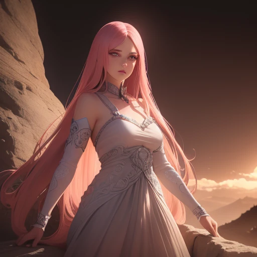 A girl with four arms, long pink hair, four red eyes, beautiful detailed eyes, beautiful detailed lips, extremely detailed eyes and face, long eyelashes, ethereal, fantasy, magical, surreal, dreamlike, porcelain skin, delicate features, elegant pose, intricate details, dynamic movement, vibrant colors, cinematic lighting, (best quality,4k,8k,highres,masterpiece:1.2),ultra-detailed,(realistic,photorealistic,photo-realistic:1.37),digital painting,concept art,matte painting,dramatic lighting,dramatic shadows