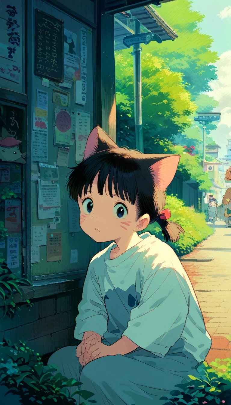 cozy cat ,cottagecore aesthetic,kawaii cat,ghibli aesthetic,no people