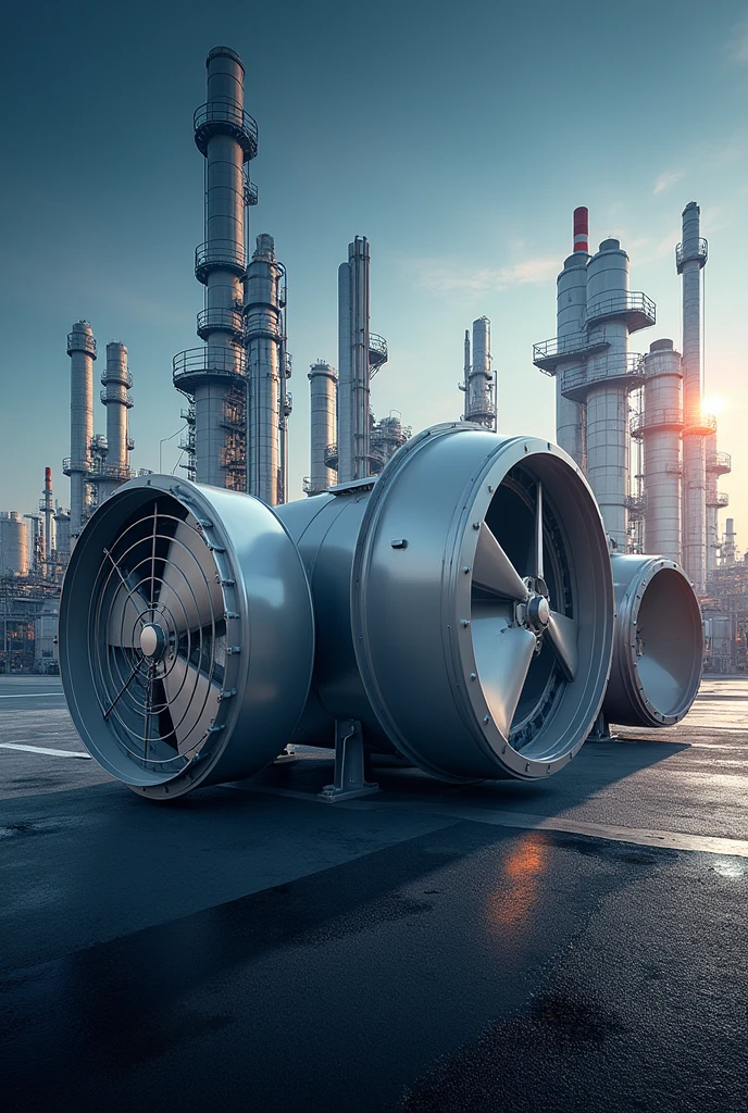 Generate an advertising image of industrial fans , that says in title "INOVA industrial ventilation"