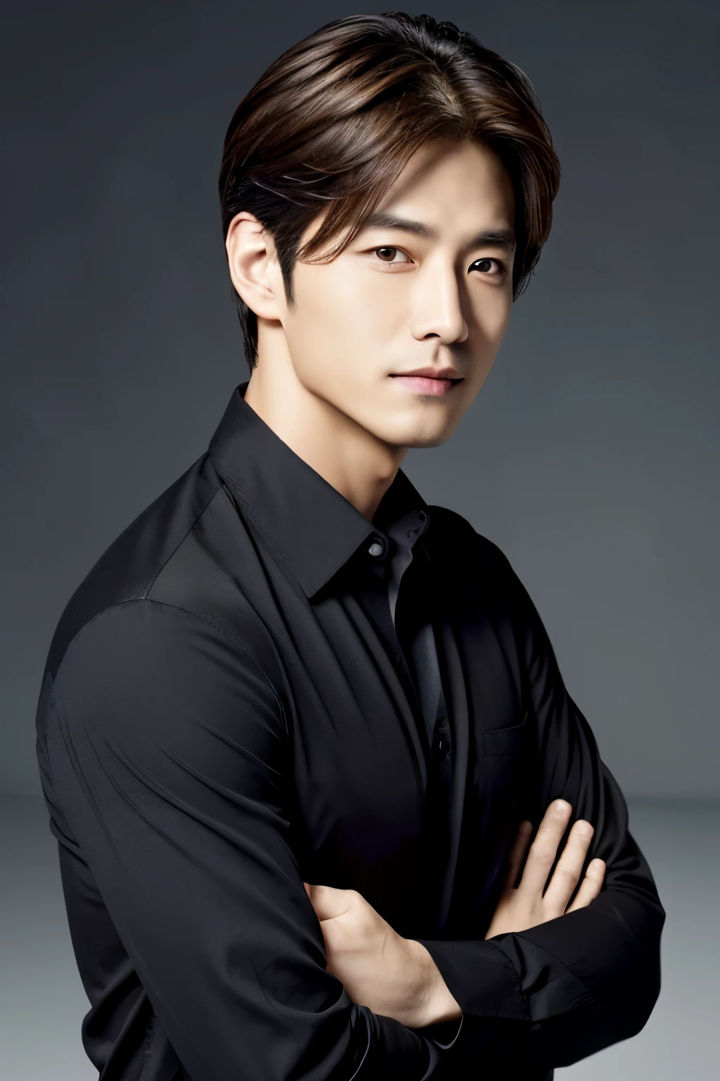 Man in black shirt, black pants, brown hair and black eyes penetrates 2 millionaire CEOs