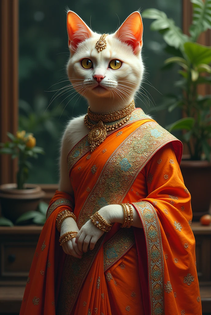 Cat make up beautiful sari wearing cat