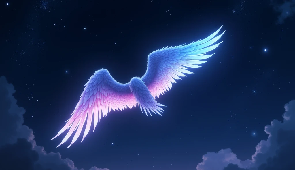 There are anime wings falling from the night sky