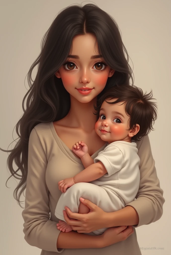 Anahí holding a baby with dark brown hair