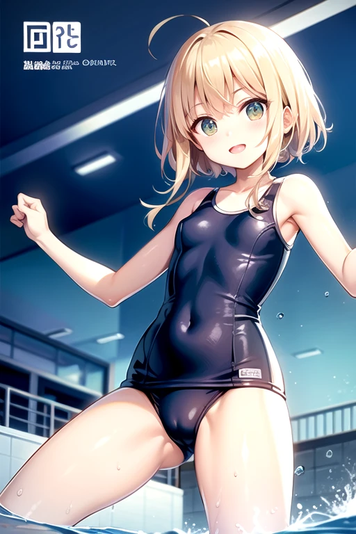 ((Highest quality)), Browsing Caution,,School Swimsuit,Medium chest,Spread your legs,Dynamic pose,swimming pool
