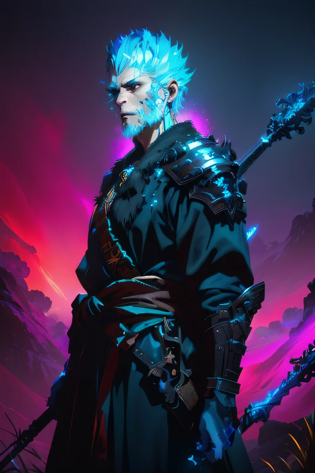 A monkey man holding a sword standing in the field, Super detailed fantasy characters, The Witcher concept art, Stunning 8k character concept art, epic Fantasy Character Art, Wojtek Fuss, Stunning character art, From the Wizard (2021), Fantasy Character Art, high fantasy concept art, Epic and beautiful character art, cinematic character concept art, Tuomas korpi and wlop best quality,4K,8k,high resolution,On the table:1.2),Ultra Detailed, [Vibrant colors], [Psychedelic pattern], [Glittering texture], [Abstract shapes], [unique design], [Fascinating light], [Creative composition], [Playful elements], [dreamy atmosphere], [Artistic Expression], [Fantasy Surrealism], [Vibrant movement], [Futuristic aesthetic charm], [bold and energetic], [psychedelic atmosphere], [Neon lights], [An eclectic mix], [Ethereal Beauty], [An otherworldly experience], [whimsical touch], [sensory overload], [mind-bending fantasy], [Electric energy], [hypnotic vision], [mysterious nature], [Imaginative shoes], [Eye-Catching Details], [Dynamic Contrast Ratio], [Psychedelic color palette], [Exquisite craftsmanship], [Stunning visual effects], [fascinating perspective], [unconventional design], [Expand your way of thinking], [unforgettable shock].