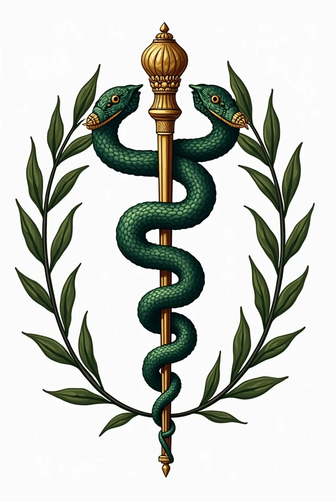Asclepius: The serpent coiled around a staff or caduceus is a traditional symbol of healing and medicine. On the coat of arms of veterinary medicine, a serpente pode aparecer em volta da letra V

Ramos de oak tree e bay leaves: These branches usually surround the main symbol., representing strength (oak tree) and victory (bay leaves).

cruz de malta: In some coats of arms, há a presença da cruz de malta, symbol of protection and assistance.
