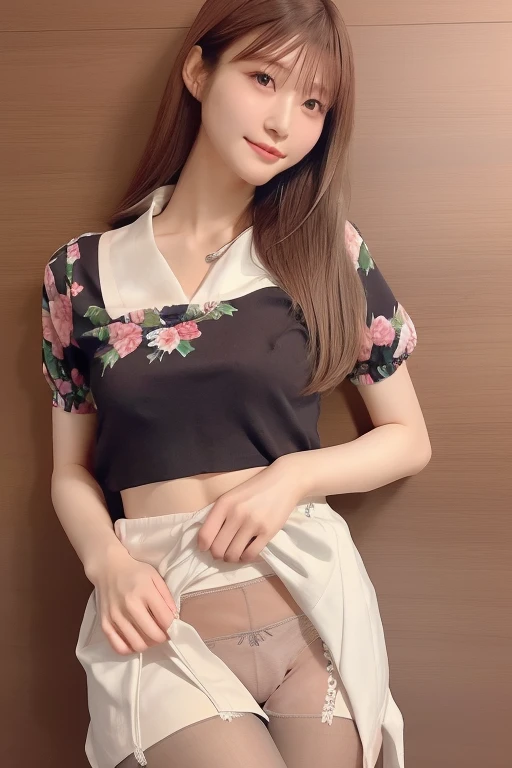 (Highest quality、Highest quality、Highest Resolution、masterpiece、detailed、live-action)、
(((Lift up the hem of your skirt with your own hands)))、
(((Grab the hem of your skirt with your hands)))、
(((Pantyhose up to the waist)))、
((Floral Pantiesを見せて))、
((Floral Pantiesが見えている))、
Floral Panties、
1 Japanese woman、
Cute Japanese Woman、
Beautiful 20 year old Japanese woman、
Slender figure、
Super slim figure、
Small breasts、
Silver Hair、
The woman's body is facing the photographer、
smile、
whole body、
Standing posture、